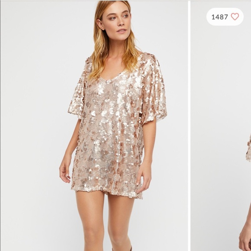 Free People Champagne Tshirt Sequin Dress